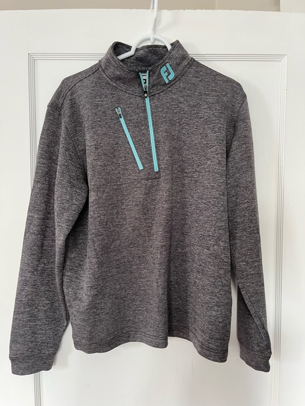 FootJoy Men's Charcoal Heather Quarter-Zip Pullover with Aqua Trim